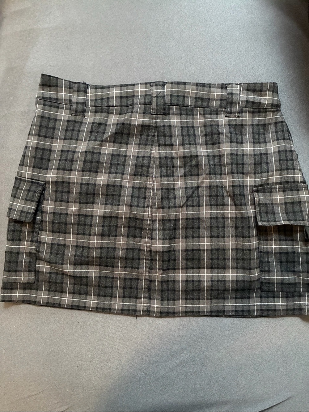 Garage Gray Plaid Cargo Mini Skirt
